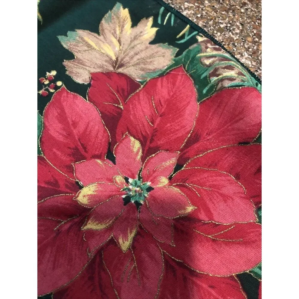 Hard to find Dark Background Christmas Tablecloth Red White Poinsettia Round 62